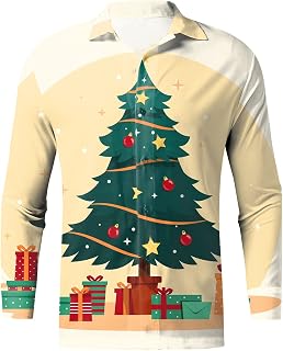 Cuban Style Camp Shirt Mens Christmas Novelty Shirt Christmas Hawaiian Shirt for Men Casual Graphic Tee Tops 50s Rockabilly Style Summer Hawaiian Tops