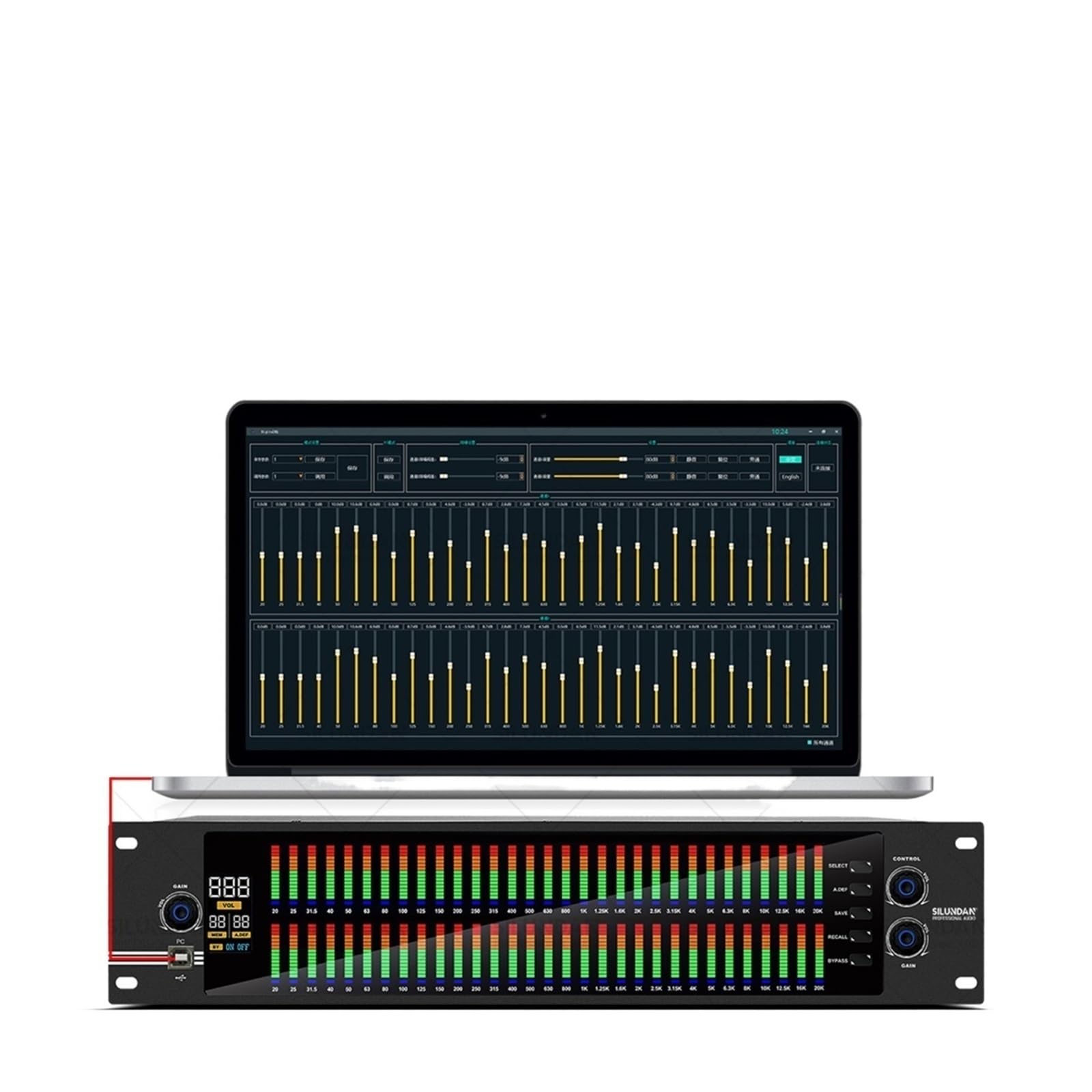 Mixer audio, Equalizzatore grafico 2U, controller effetti bilanciati a 31 bande, mixer digitale DJ, processore DSP, eliminatore di feedback, fase