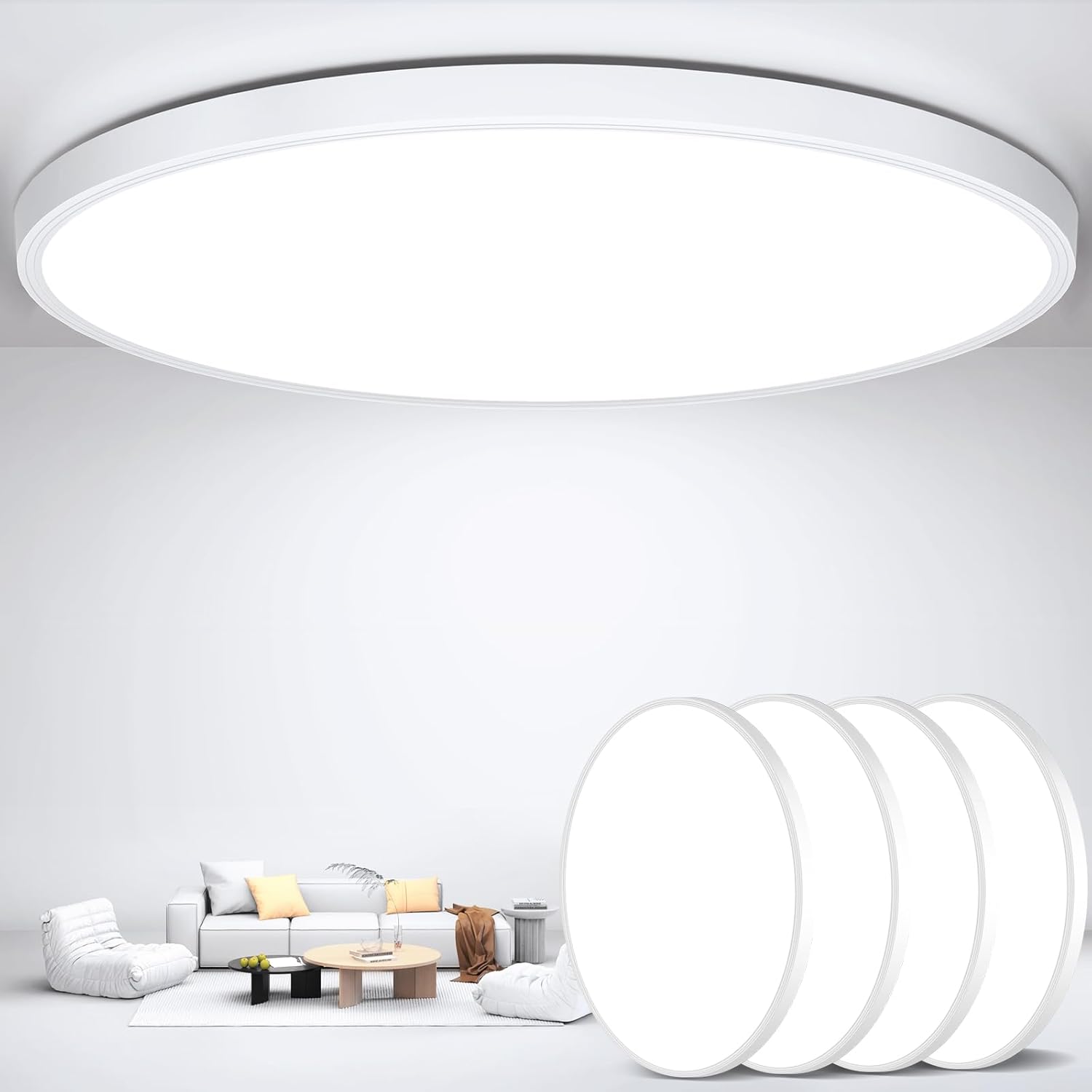 Flush Mount Ceiling Light Fixtures,12inch Flat led Light for Ceiling,6500K 3200LM Ultra Thin Round White Lamp for Bedroom Kitchen,Bathroom,Garage,Living Room, Dining Room - 2PCS