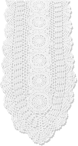 Camino de mesa ovalado hecho a mano del cordón del ganchillo del algodón 100% blanco 12x36 pulgadas