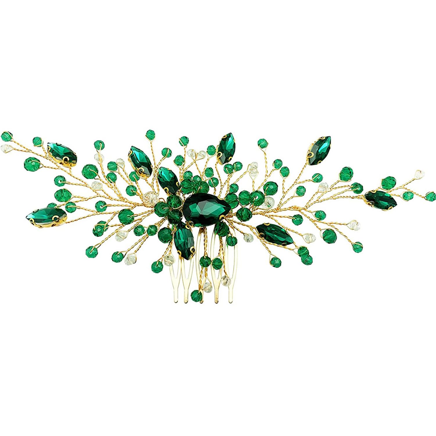 Sparkly Wedding Hair Combs, Crystal Flwoer Hair Clips Bride Bridesmaid Hair Sides Comb Rhinestone Barrettes, Crystal Flower Hair Pins Hair Accessories for Women Girls (GreenB)