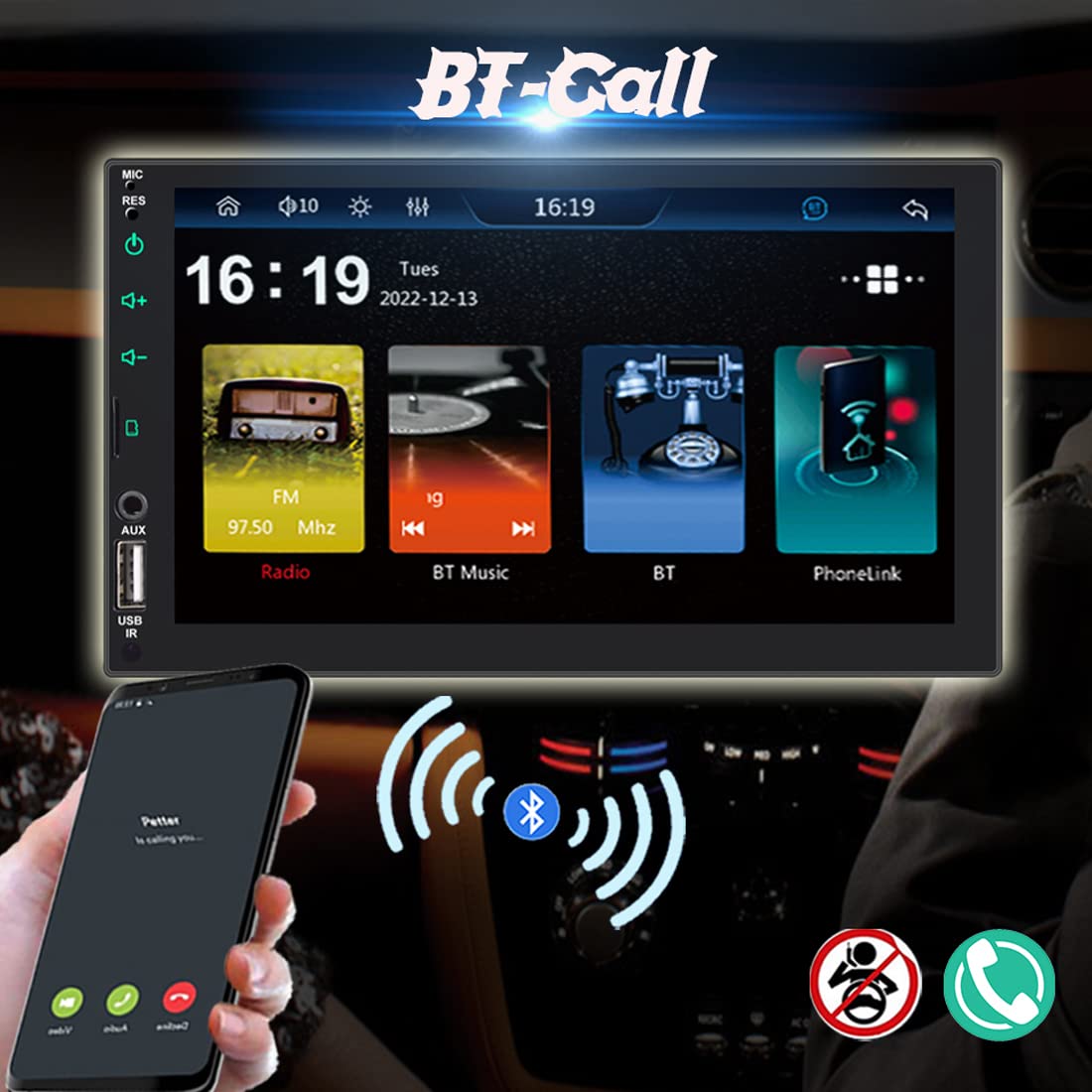 Radio samochodowe Bluetooth Compatible for Carplay Android Auto Double Din 7-calowy ekran dotykowy Obs?uga radia samochodowego FM AUX IN SWC Karta USB TF Mirror Link dla Androida/iOS