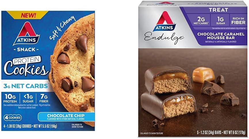 Chocolate Chip Protein Cookie, 4 Count and Chocolate Caramel Mousse Bar, 5 Count Bundle