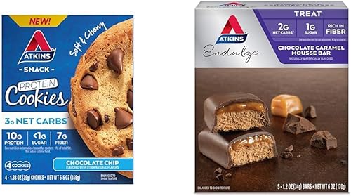 Miniatura 25 de Atkins Galleta de proteína con chispas de chocolate, postre proteico, rico en fibra, 0.11 onzas de carbohidratos netos, 0.04 oz de azúcar, apto