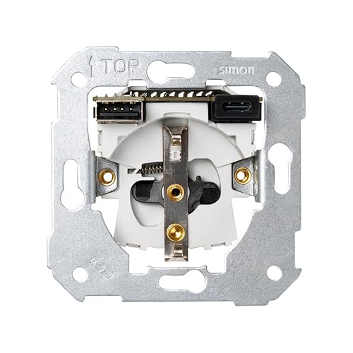 SIMON - Enchufe Schuko con Cargador USB A+C Triple, Serie 75, Compatible con Tapas de las Series 75, 31, 82 y 88, Apto para Interiores (IP20), Potencia de Carga 10W 2,1A