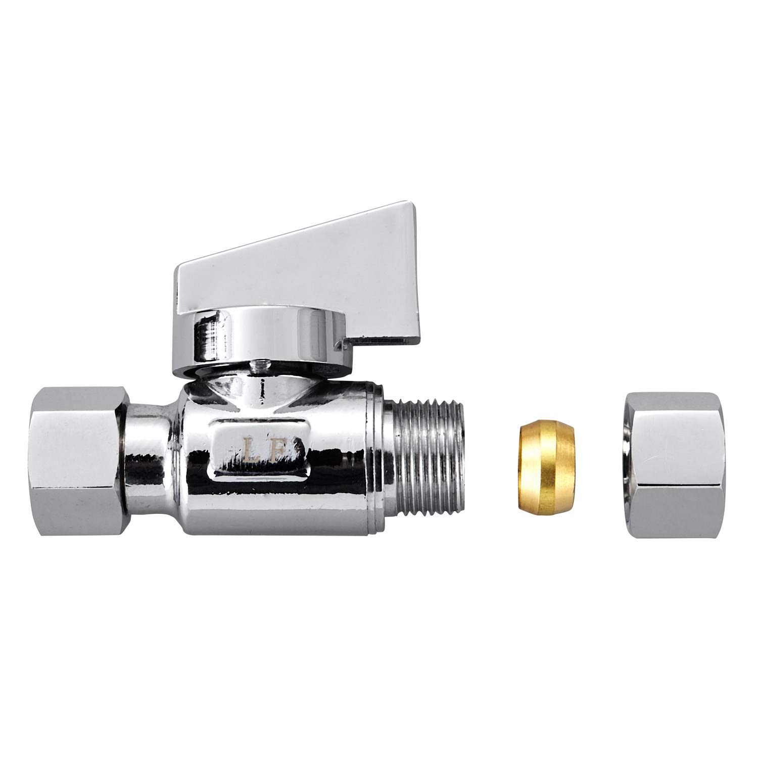 Confezione da 4 valvole di arresto ad angolo diritto per acqua e quarto di giro, in ottone cromato senza piombo da 3/8" Comp FIP x 3/8"