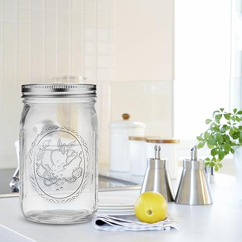 Miniatura 4 de eleganttime Tarros Mason de boca ancha de 32 onzas, paquete de 9 tarros Mason con tapas herméticas y bandas, tarros transparentes de 32 onzas para