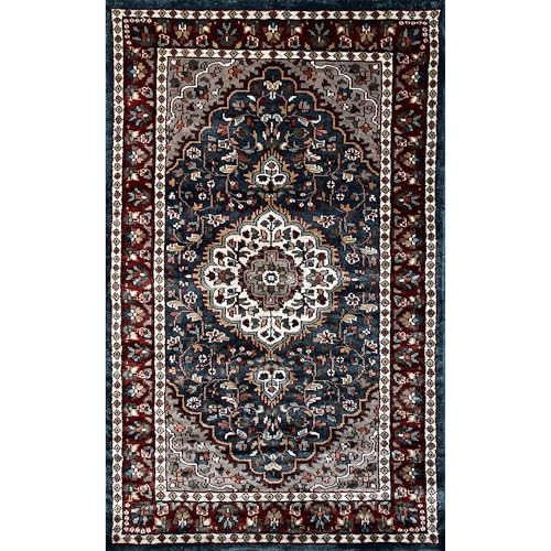 Amma Carpets Handgeknüpfter Seidenteppich, traditionelles Blumenmuster, 0,8 x 1,2 m, handgefertigt in Indien, bläuliches Grau
