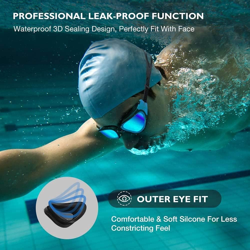 نظارات سباحة بعدسات مستقطبة مضادة للضباب للكبار والشباب من الرجال والنساء من امسينا | Mirrored Lenses for Crystal-Clear Vision, Leakproof Silicone Seal & Easy-Adjust Strap for - الصورة 7