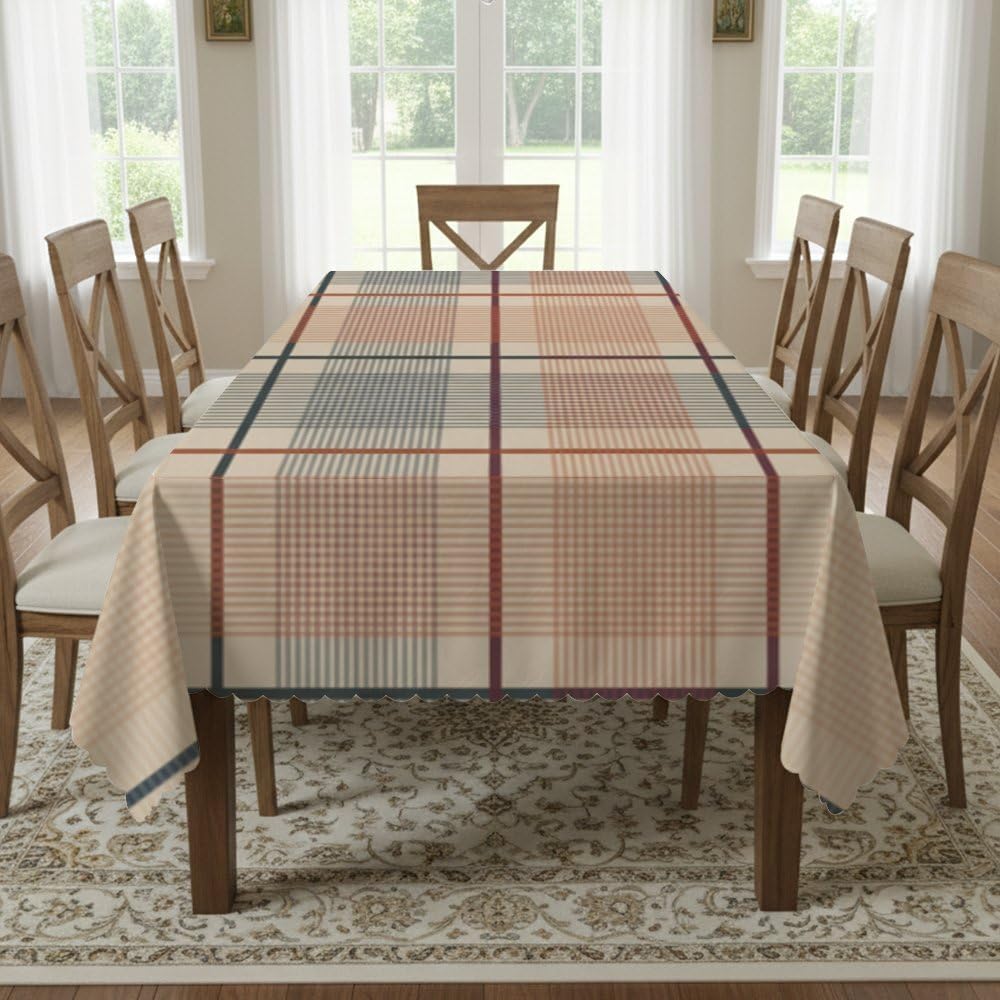 Beige Green Checkered Table Cover 55 × 70 Inch, Dust-Proof Wrinkle Resistant Girly Cowgirl Birthday Party, Vintage Party Decorations Vintage Home Essentials for Fiesta Seasonal Everyday Table Cover