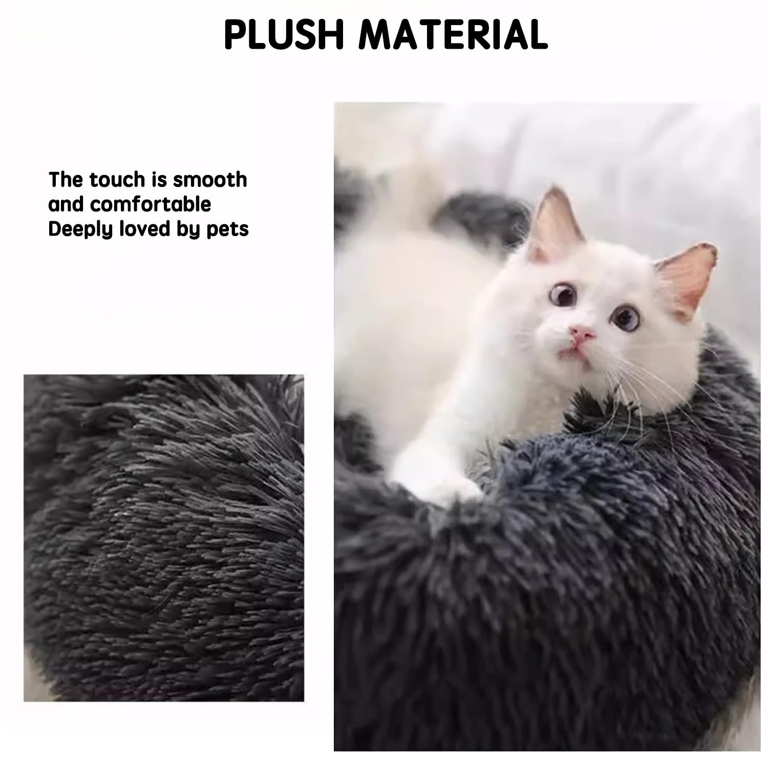 سرير للكلاب والقطط، سرير دائري منفوش للحيوانات الاليفة، سلة قطط، وسادة قطط مخملية ناعمة، سلة كلاب للقطط المتوسطة والكبيرة وغيرها من الحيوانات الاليفة (50 سم، رمادي داكن)