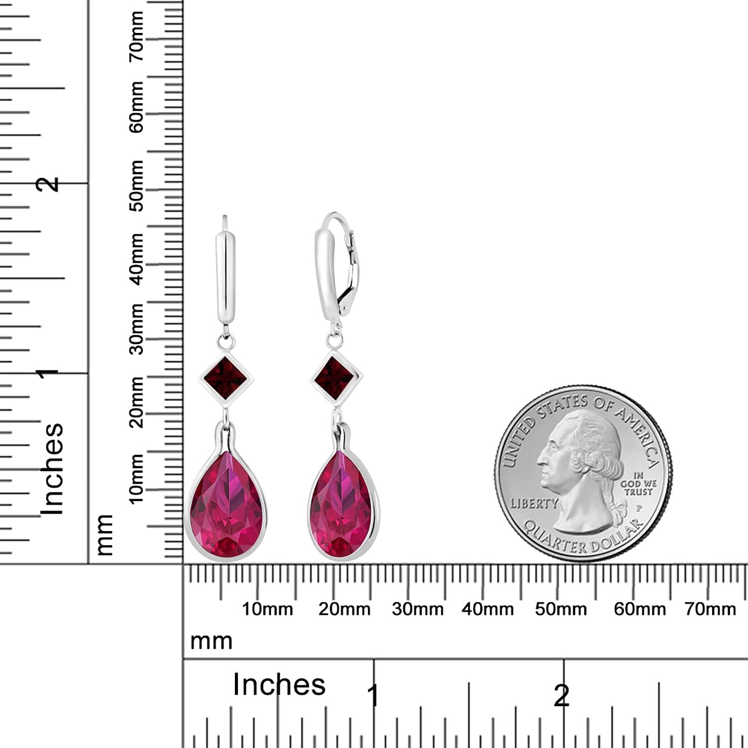 Gem Stone King 13.46 Cttw Red Created Ruby and Red Garnet Earrings For Women | 925 Sterling Silver | Gemstone Birthstone | Pear Shape 14X10MM | Princess 5MM
