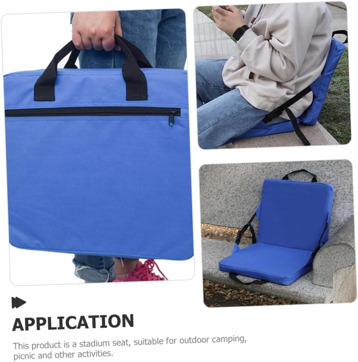 Portable Outdoor Chair Cushion with Back Support Oxford Cloth and Pearl Cotton Stadium Seat Pad for Camping Picnic Sports Events Lightweight and Wear-Resistant Blue Cushion