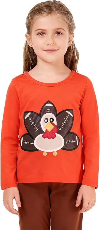 Thanksgiving Toddler Girls Turkey Pumpkin Outfits Set Ruffle T-Shirt Dress and Pants Outfit Set 3-8Years