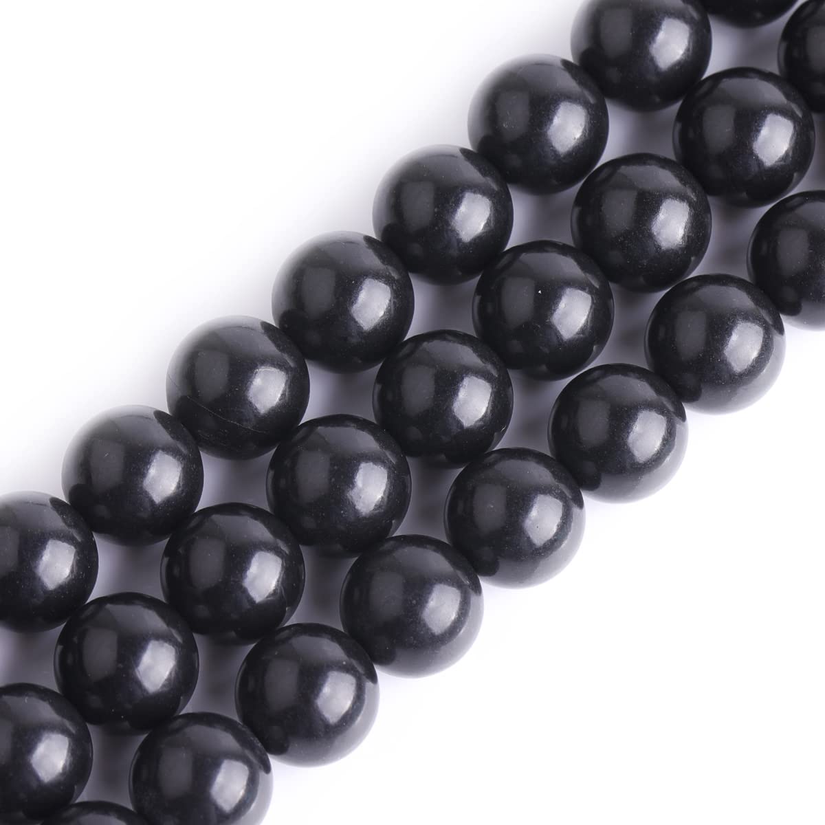 GEM-Inside Polished Round 10mm Natural Black Russian Shungite Stone Chakra Beads for Jewelry Making Full 15" Strand Power Energy Healing Stone