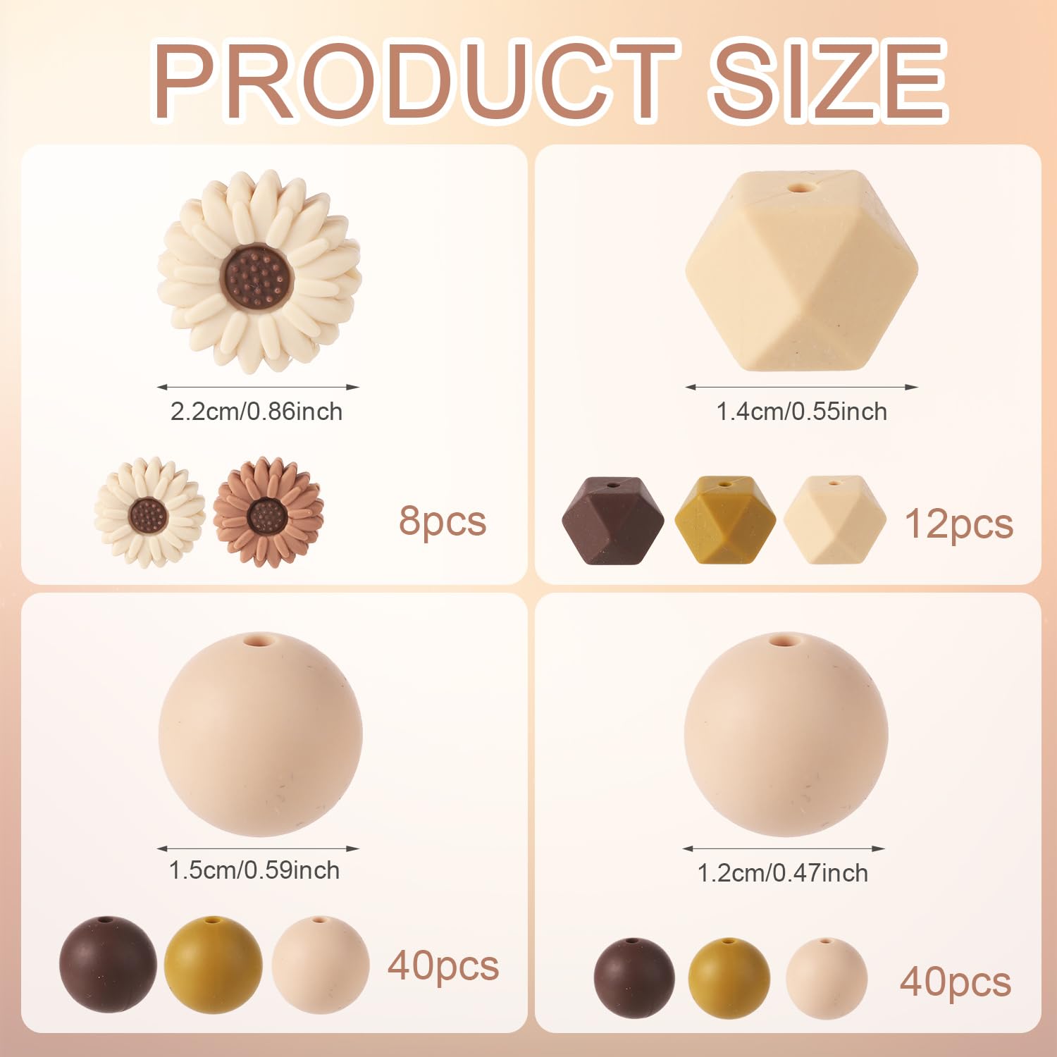 100 Pièces Perle Silicone Marguerite, Fleur De Marguerite Perles En Vrac Hexagonales Rondes Perles D'Espacement Avec Corde Élastique Pour Bricolage Artisanat Porte-Clés Bracelets Collier