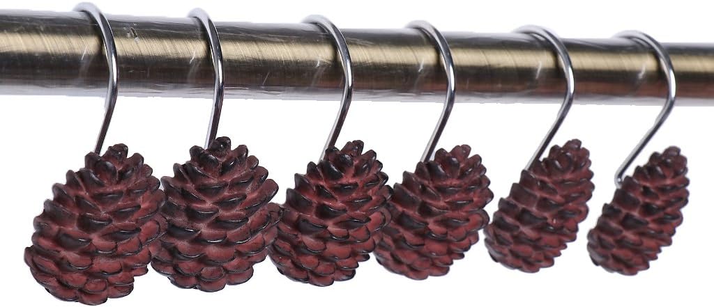 12 Pieces Anti-Rust Pine Cone Design Bathroom Shower Bath Curtain Hooks Drapery Ring Hangers