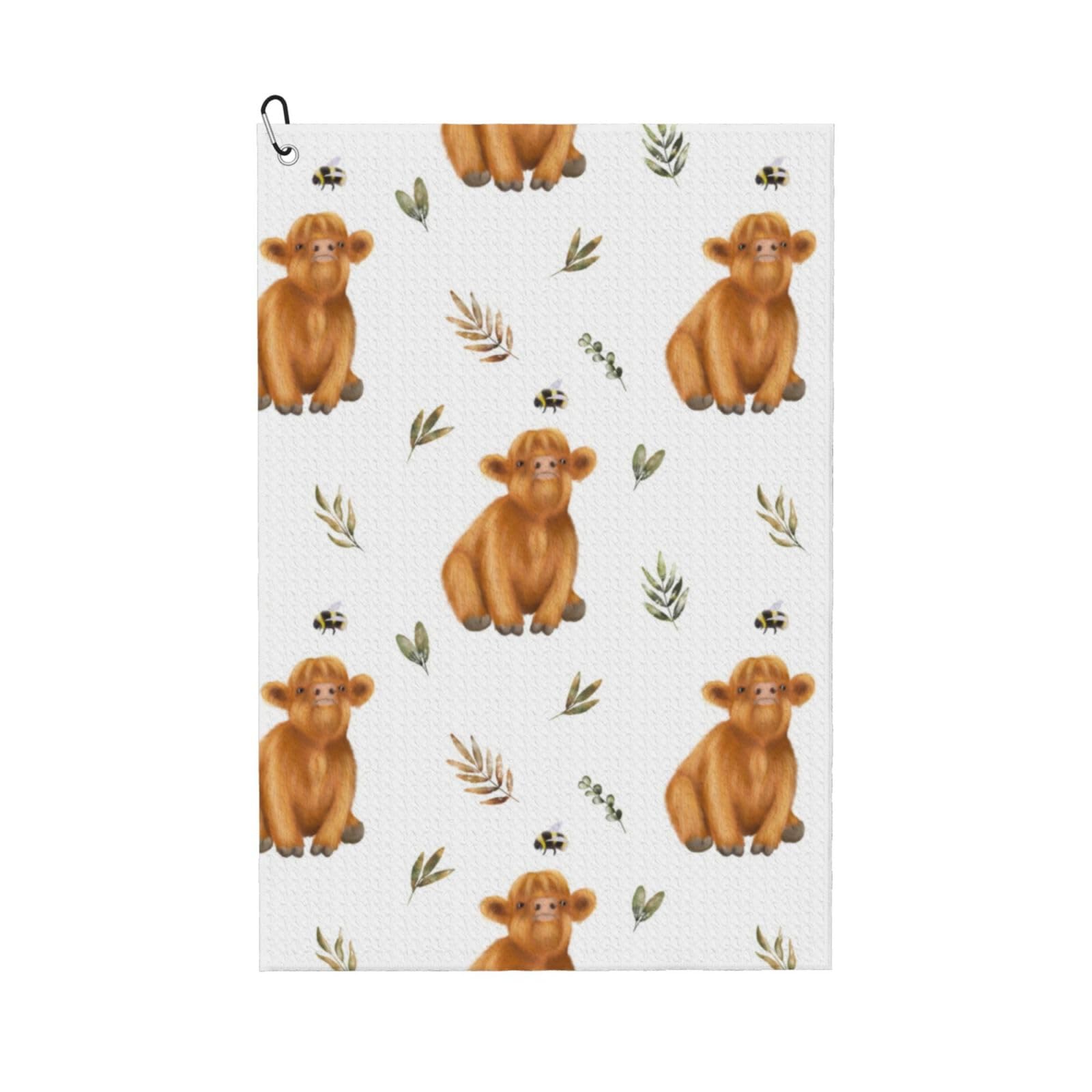 Hnnkloy Cute Highland Cow, 16x24 in Portable Waffle Golf Towels with Carabiner Clip for Golf Bag