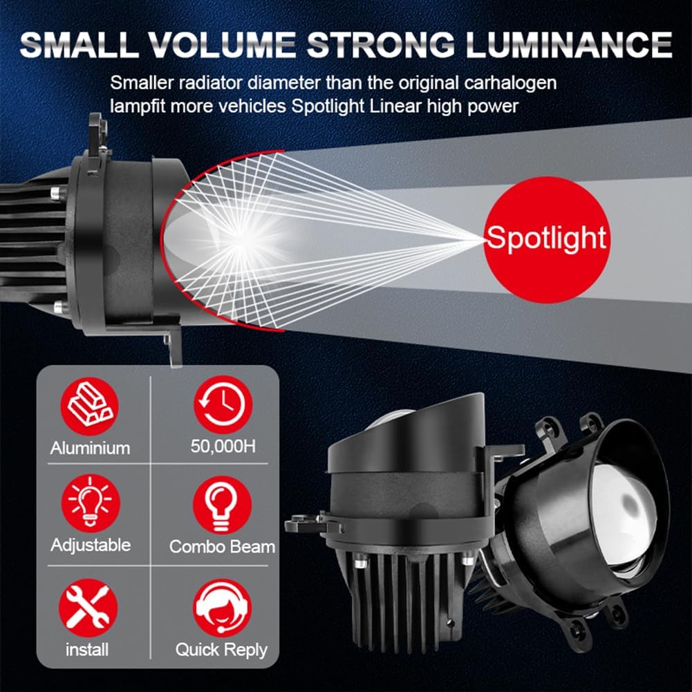 FLYANT CT6-6 Tri-Color LED Fog Lights for Toyota – 55W 3570 Chips, High/Low Beam Projector Lens, 12-32V Universal Voltage, Split Brackets, 6000K/3000K/4300K (Pair)