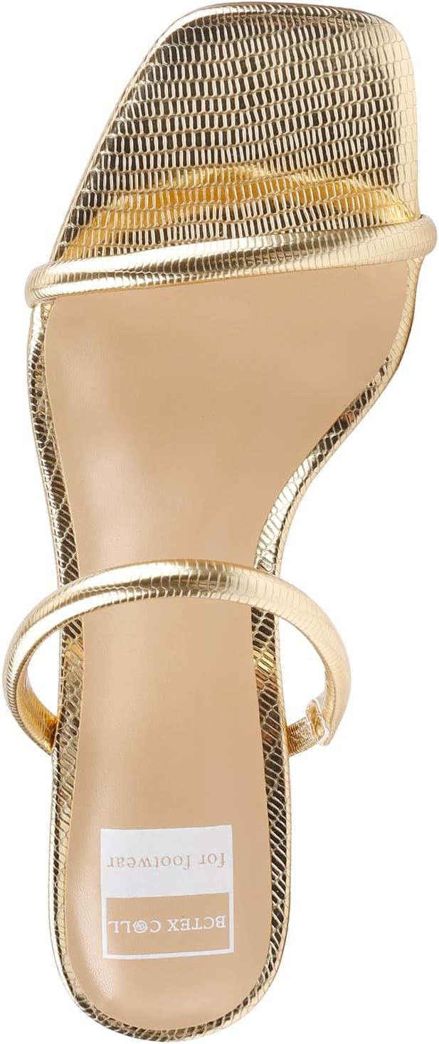 BCTEX COLL Women's High Heeled Sandal Two Strap Square Toe Slip on High-heeled Sandal High Heel Sandal Comfortable for Women - Image 5