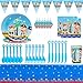 BESTZY Juego de vajilla para Fiesta de cumpleaños de Piratas,Fiesta Piratas Decoración Cumpleaños Conjunto de Suministros,Plato,Servilleta de Papel,Cuchillo,Tenedor,Taza,Mantel,Paja 54Piezas