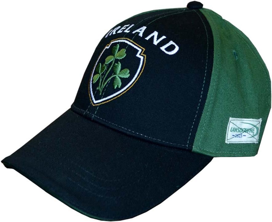 Baseball Cap with Half Green, Half Black with Embossed Ireland and Shamrock Crest