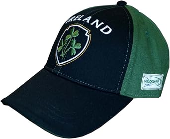 Baseball Cap with Half Green, Half Black with Embossed Ireland and Shamrock Crest