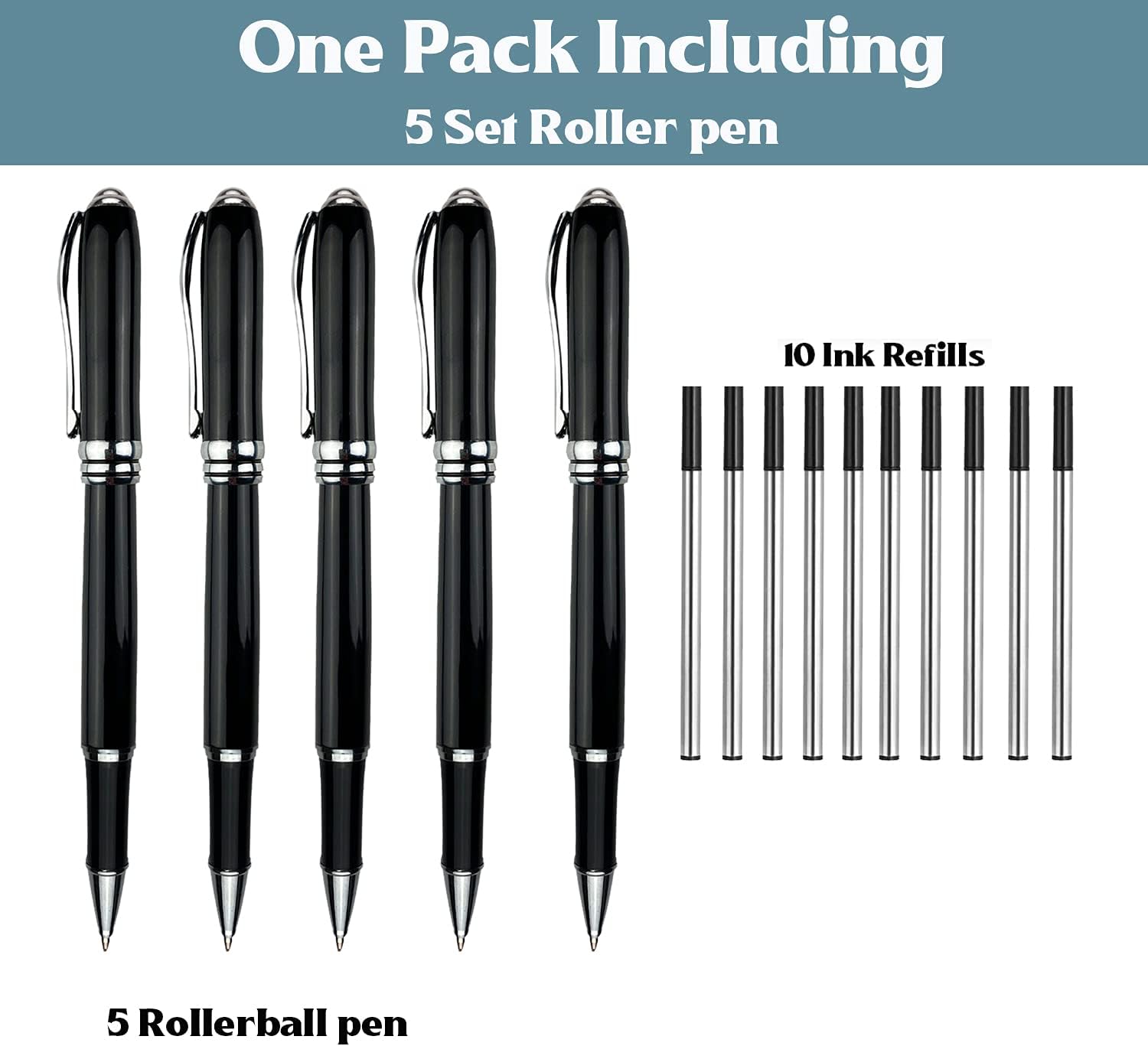 Ancolo Personalized Roller Pen Refillable Quality Pens with Extra 10 Black Ink Refill -Custom With Your Name or Message,Gift for Groomsman, Wedding Party, School Graduation 5 PCS/Pack