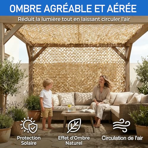 Filet solaire rectangulaire camouflage sable pour repas sur la terrasse - 4