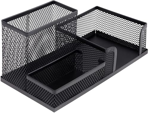 Desk Organiser, Multifunctional Desk Organiser, Pen Holder for Pens, Office, Home, School, Metal Office Organiser, Space Saving Desk Organiser, Black