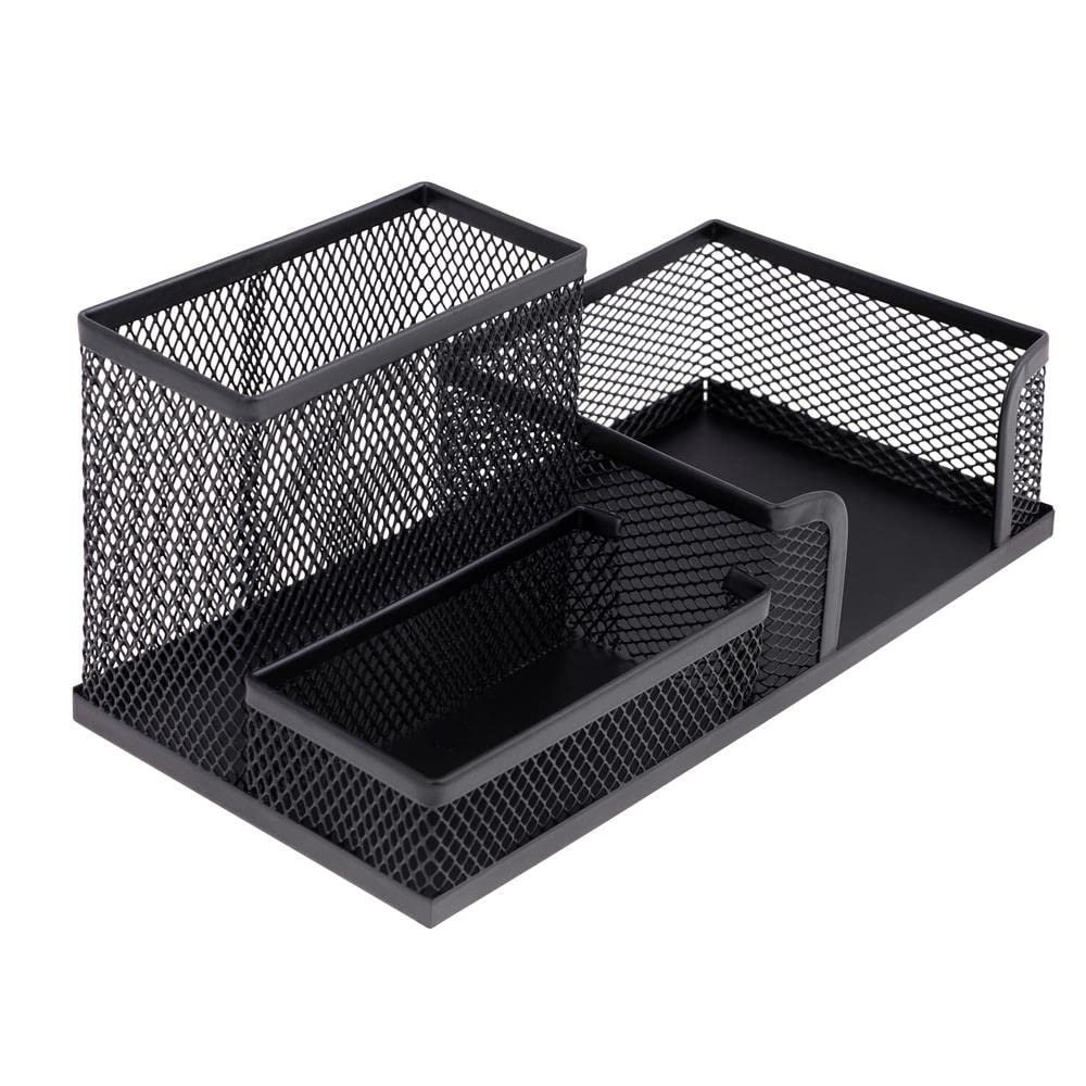 memobe Desk Organiser, Multifunctional Desk Organiser, Pen Holder for Pens, Office, Home, School, Metal Office Organiser, Space Saving Desk Organiser, Black