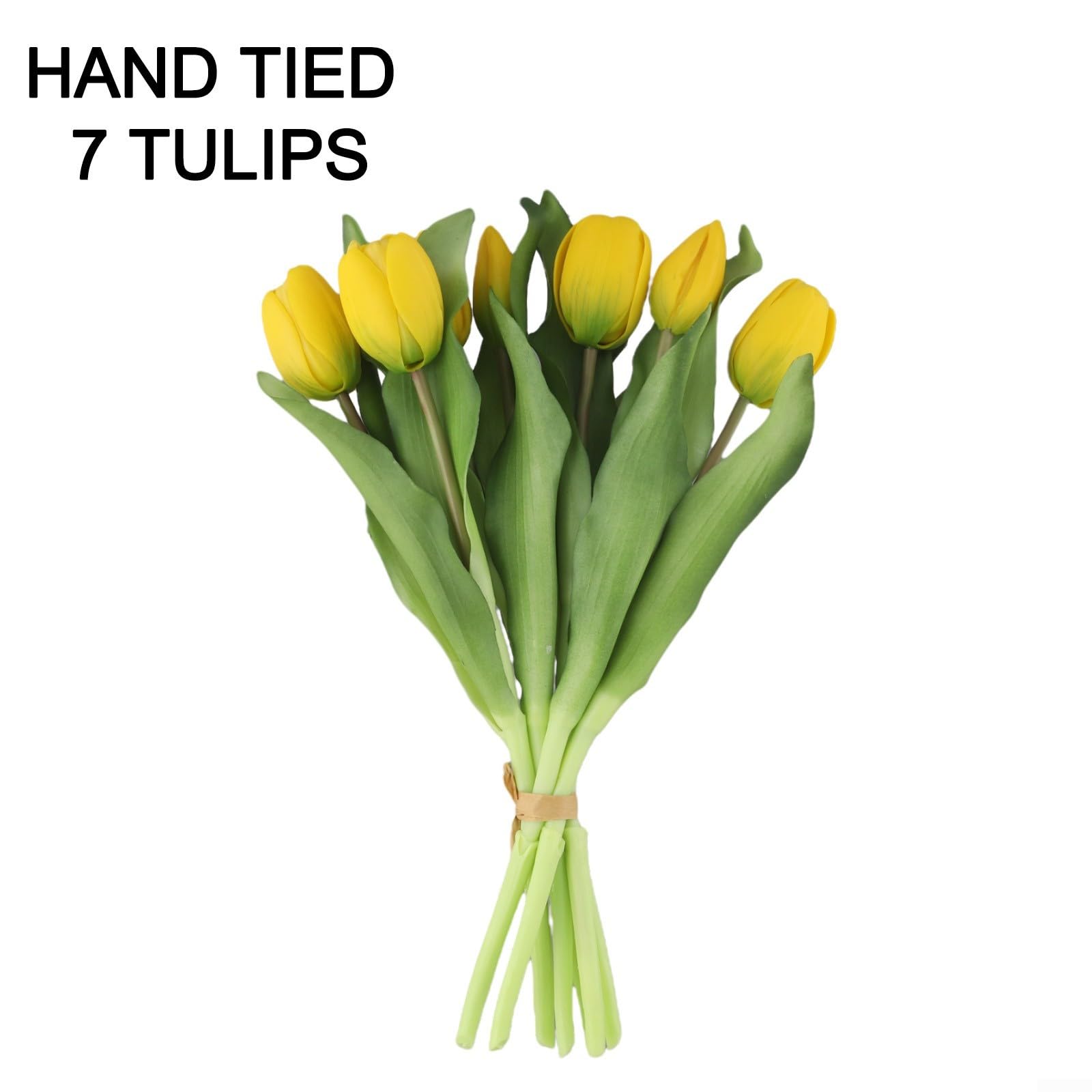 Ramo de tulipanes artificiales, flores falsas de tacto real, material de poliuretano, 7 tallos por paquete, 13 pulgadas de largo, para centro de mesa de boda, decoración de oficina en casa (amarillo)