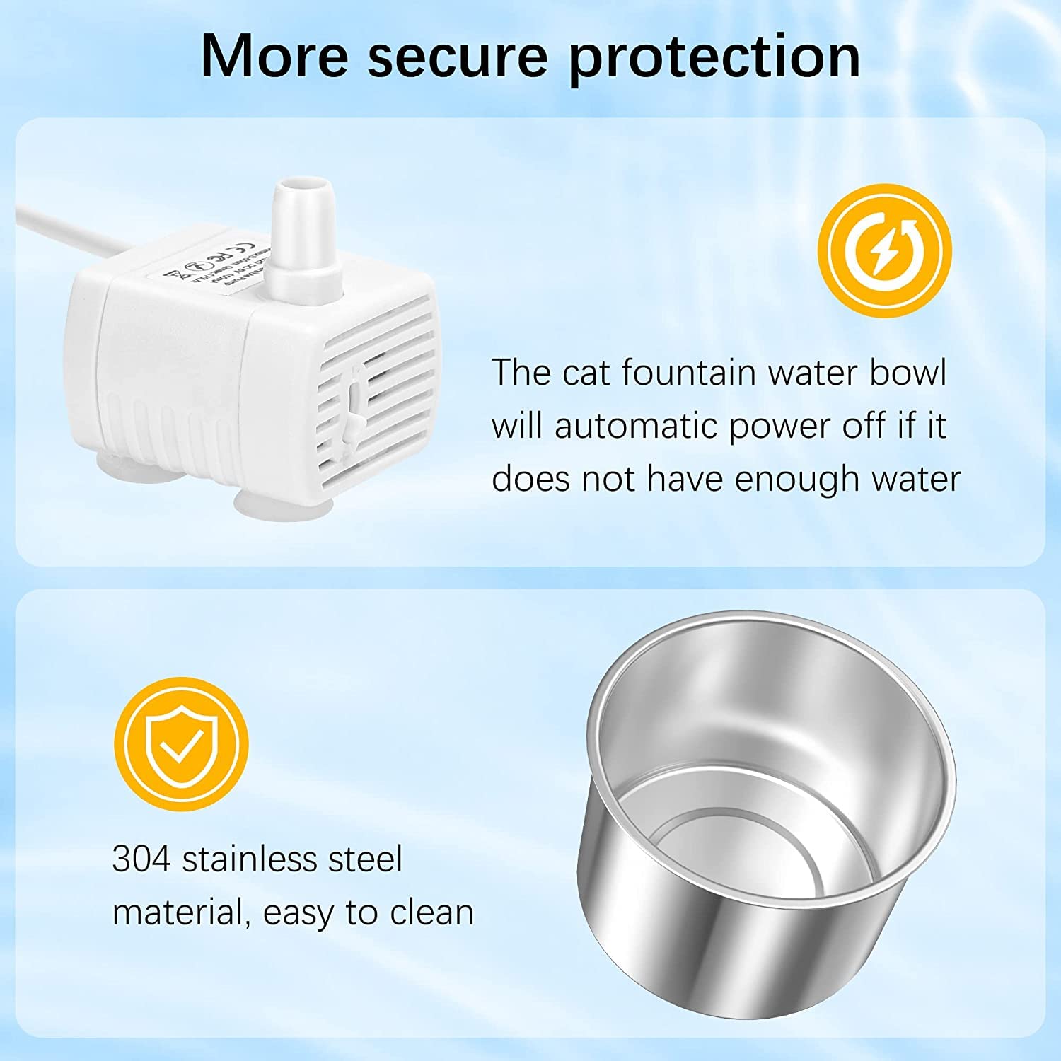 Cat Water Fountain - 67Oz/2L Automatic 304 Stainless Steel Pet Water Fountain, Ultra-Quiet Pump and 4 Replacement Filter - image 6