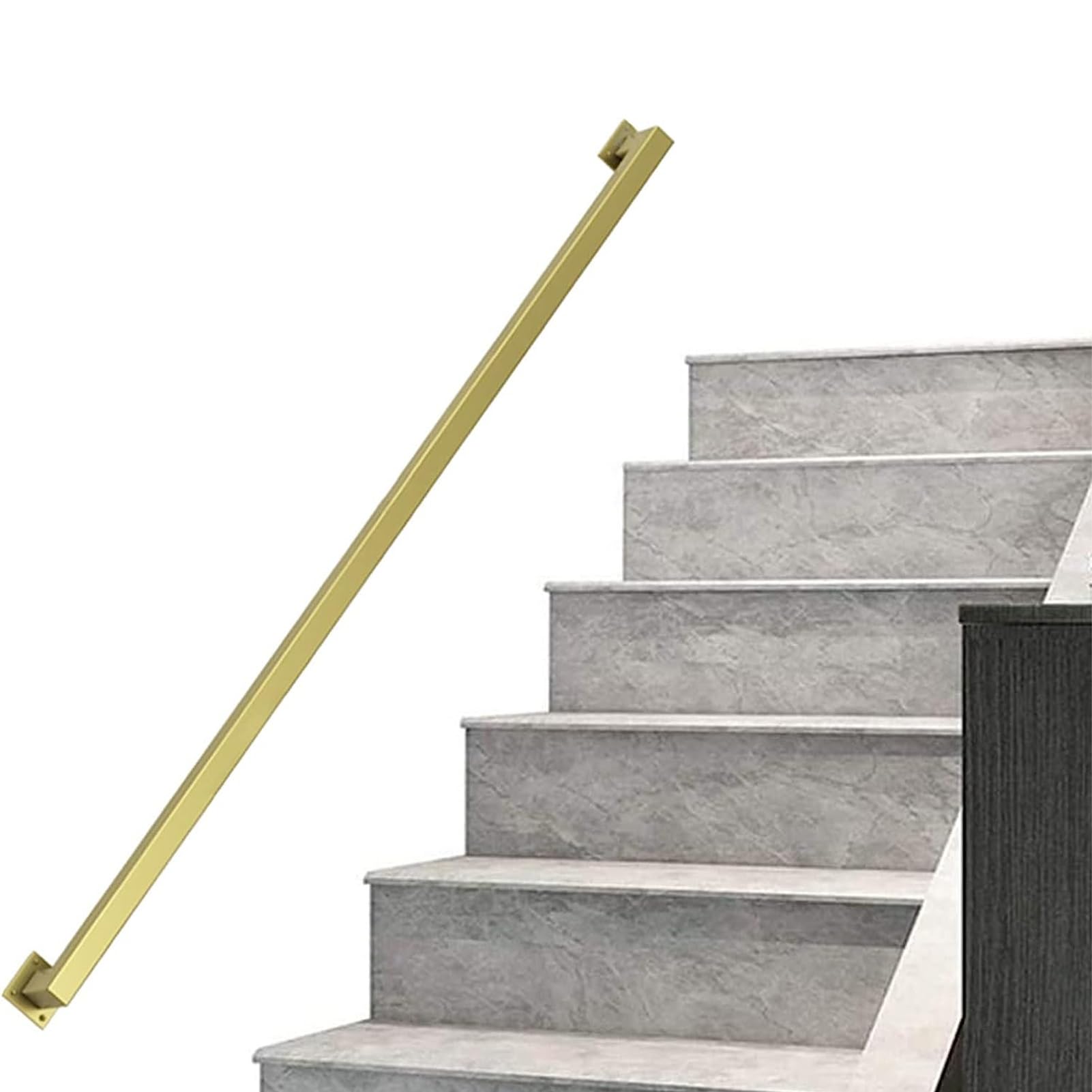 Escalier carré en métal doré avec rampe de sécurité en fer forgé