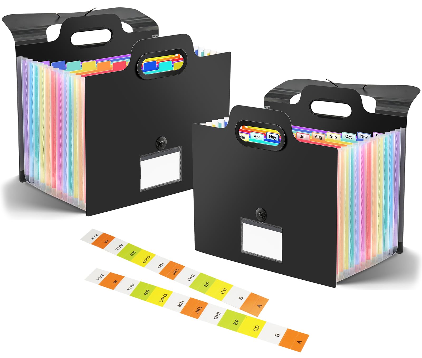 2 Stück A4 Dokumentenmappe, Fächermappe, Dokumentenmappe mit 12 Fächer, Mappe Organizer mit Gummizug für Büro Dokumente, Schule Hausaufgaben und Papier, Wasserdicht, mit Etikett
