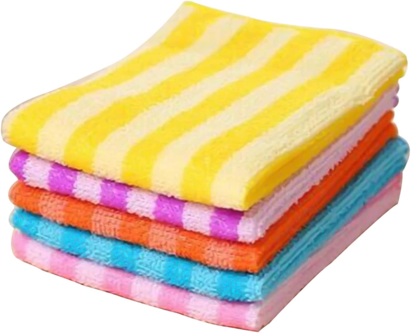 5 Pack Microfiber Dish Cloth For Washing Dishes, Striped Dish Towel Rags, Washable & Reusable Micro Fibre,Best Kitchen Washcloth Cleaning Cloths Random Color