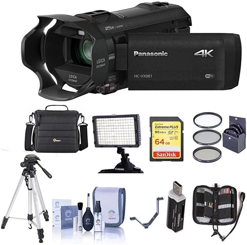 Miniatura 1 de Panasonic HC-VX981K - Videocámara 4K Ultra HD con captura de fotos 4K, Wi-Fi, incluye bolsa de vídeo, tarjeta SDXC de 64 GB Clase 10 U3, kit de