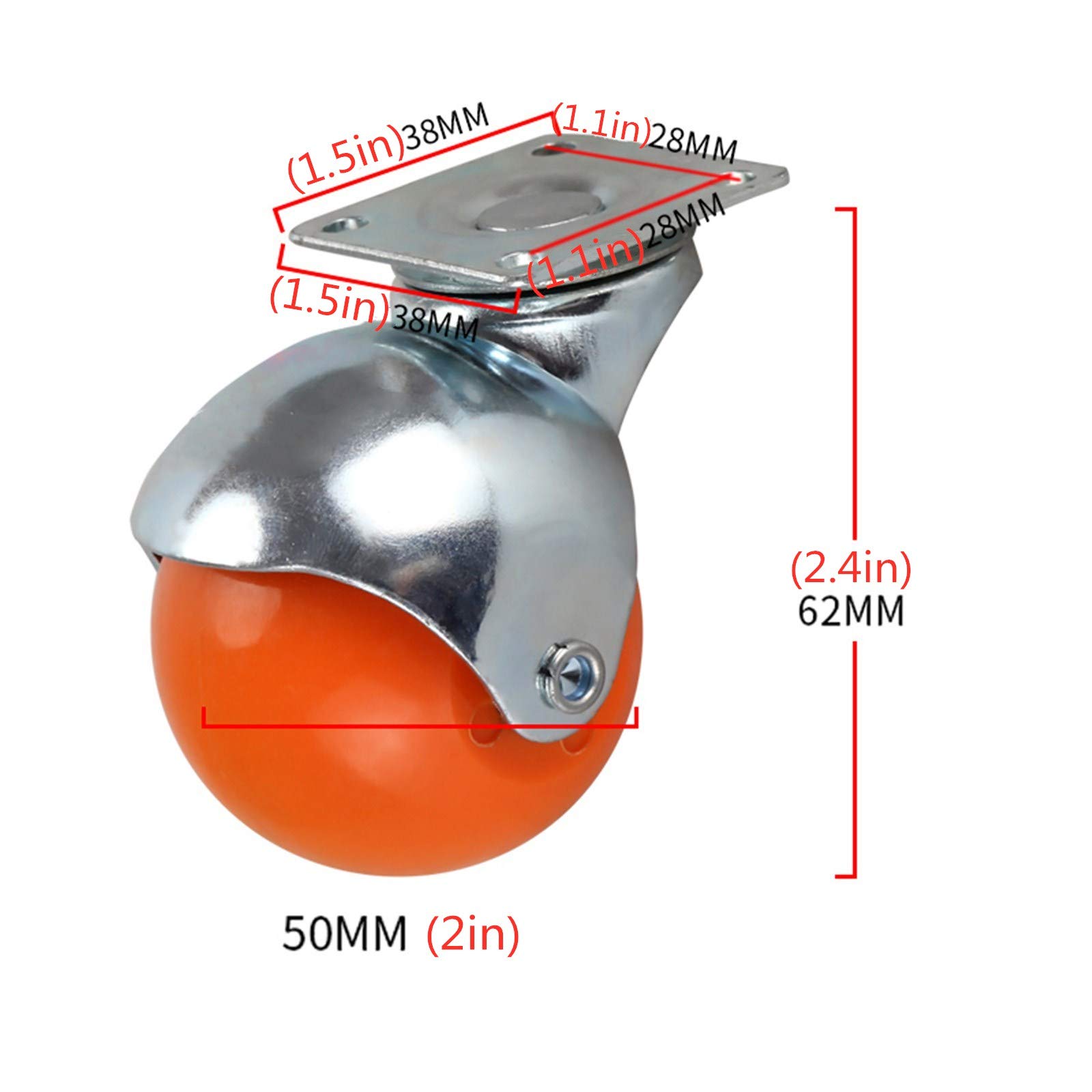 Kółka 2-calowe, 50-milimetrowe, nylonowe kółka obrotowe, wielokolorowe, opakowanie 4 szt., nośność 120 kg(Oranje)
