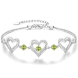 CDE Forever Love Heart Charm Link Bracelet for Women, 925 Sterling Silver Birthstone Bracelet Mother's Day Gift Anniversary Christmas Birthday Jewelry Gifts for Women Wife Her Girlfriend