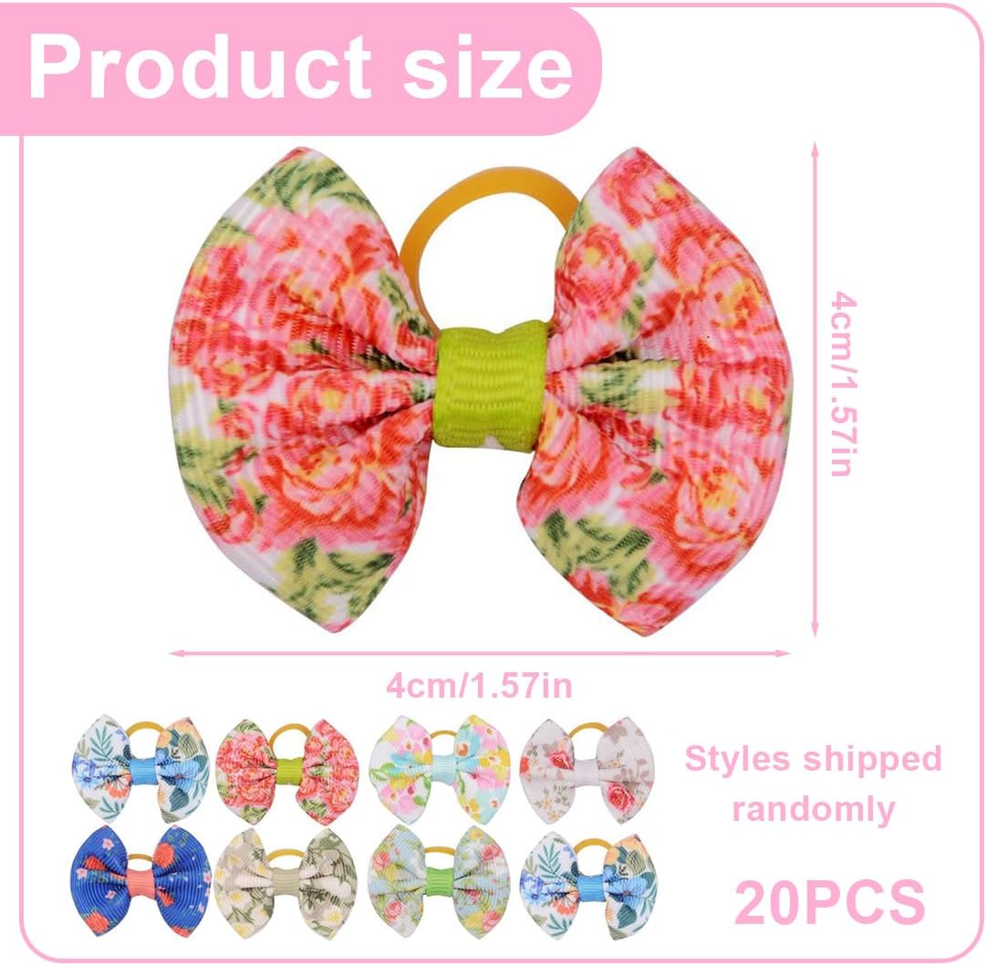 20 Pieces Dog Hair Ties with Elastic, Hair Accessories for Dogs, Bow for Long Hair, Small Dog, Cat Puppy (Random Pattern), multicoloured, A 3