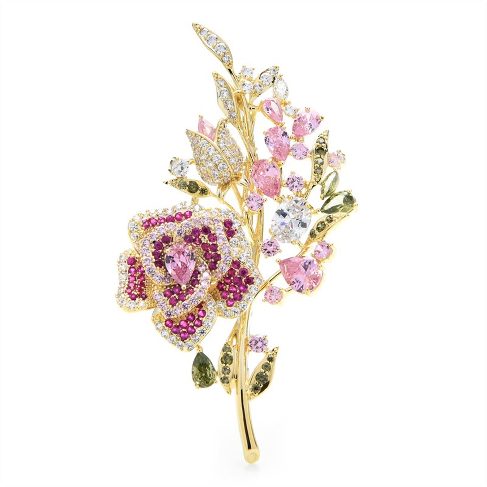 WXKAGF Spilla da Donna Spilla da Donna Elegante Scintillante Spilla in Cristallo Rosa Spilla per Festa di Nozze Spilla a Forma di Fiore Accessori Moda Donna Spille squisite