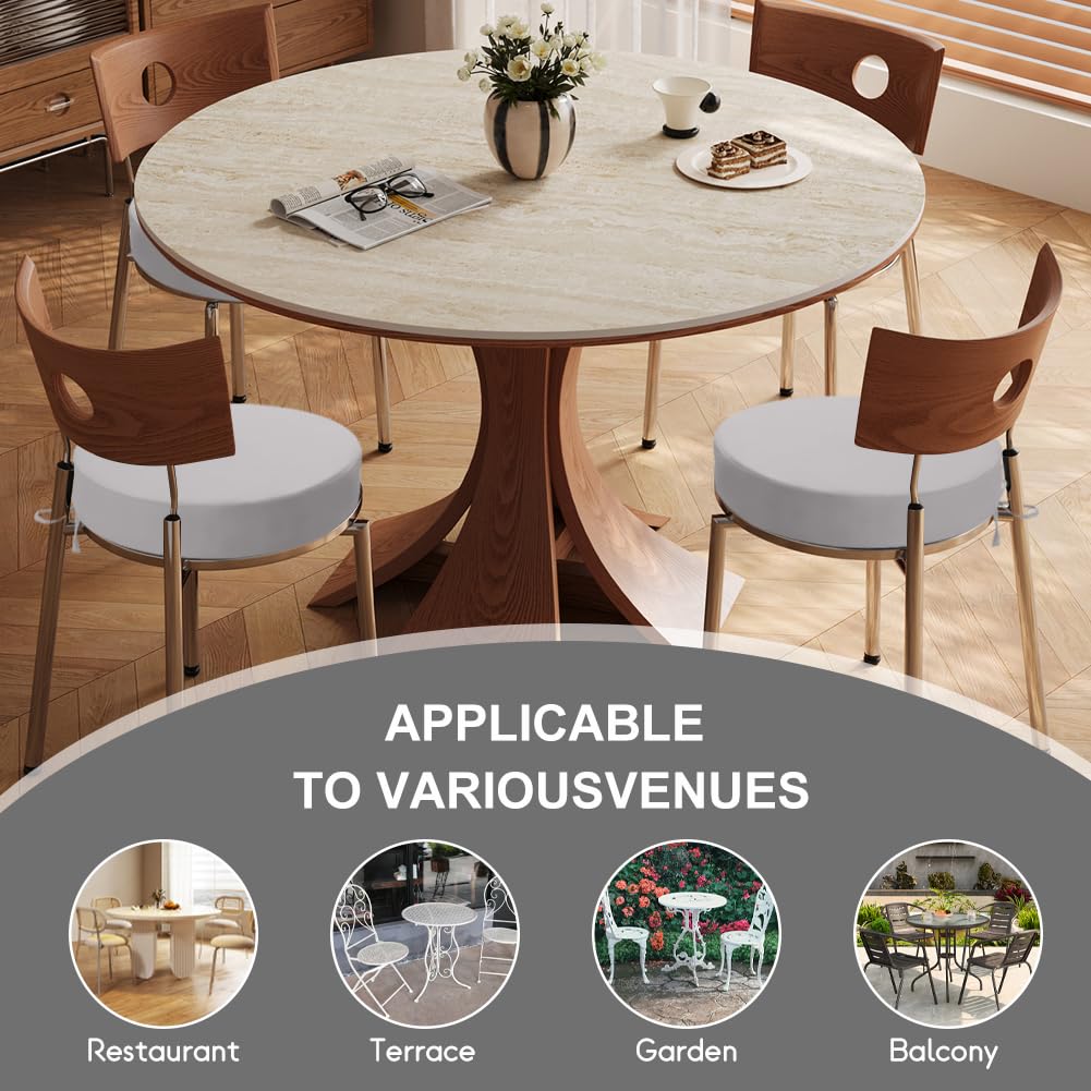 FARYODI Lot de 2 coussins de chaise ronds pour extérieur, 40 x 40 cm, imperméables, résistants à la décoloration, avec sangles, coussin d'assise en mousse à mémoire de forme pour meubles de terrasse