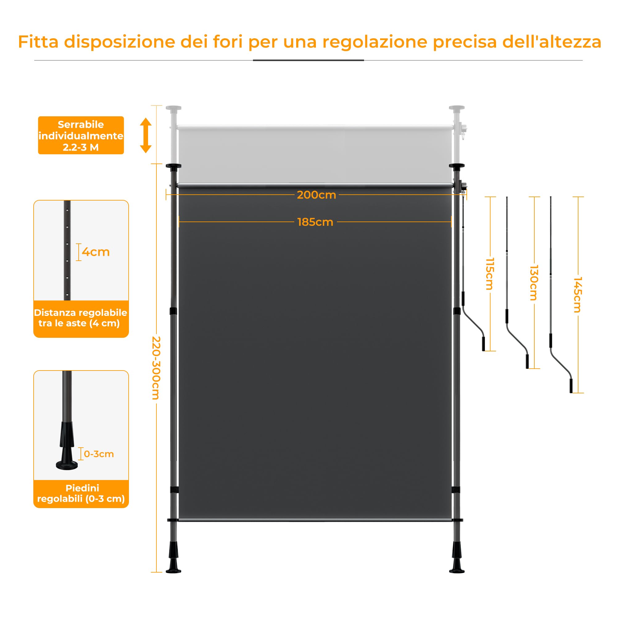 HOMEDEMO Tenda da Sole Verticale Regolabile 200x(220-310) cm Antracite Impermeabile Anti-UV