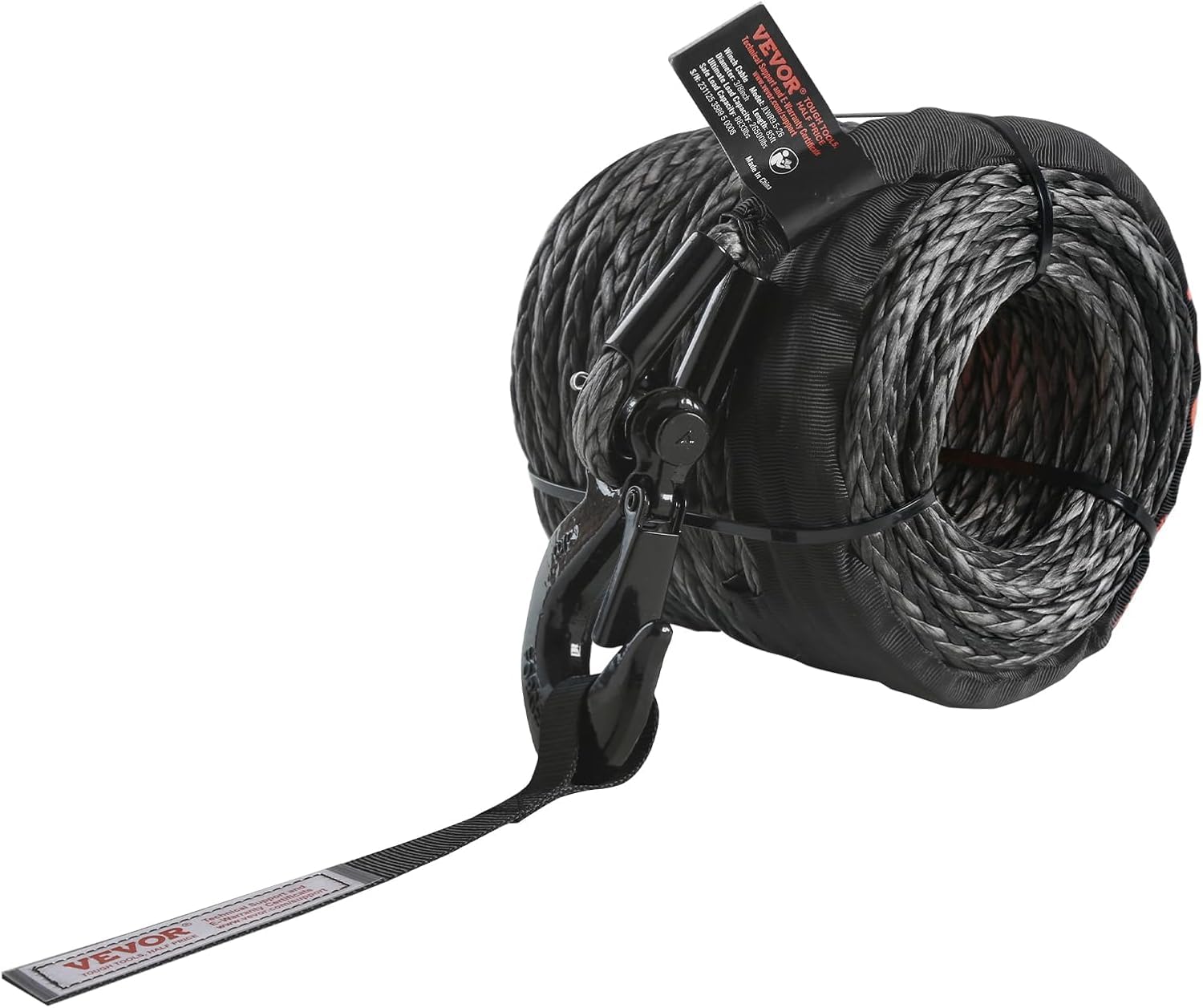 VEVOR Linka wyciągarki 9,5 mm x 30,5 m Kabel syntetyczny o wytrzymałości 117,9 kN z tuleją ochronną, hakem wyciągarki, pasem trakcyjnym do SUV-ów i dużych pojazdów terenowych