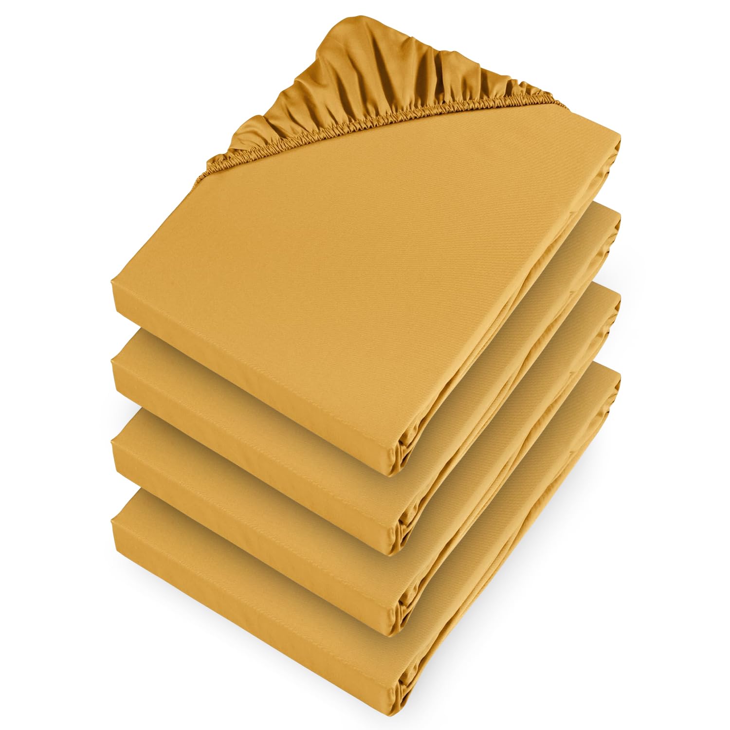 Aspire Homeware King Size Fitted Sheets 4 Pack 25 Cm Deep Pocket Ochre Bed Sheets - Soft & Breathable Fitted Bedsheet Brushed Microfiber Shrinkage and Fade Resistant Bottom Sheet