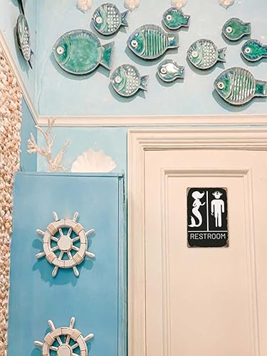 Miniatura 3 de Letrero náutico para baño, decoración temática de pirata y sirena para baños inspirados en la playa y el océano, divertido letrero de baño, 12 x 8