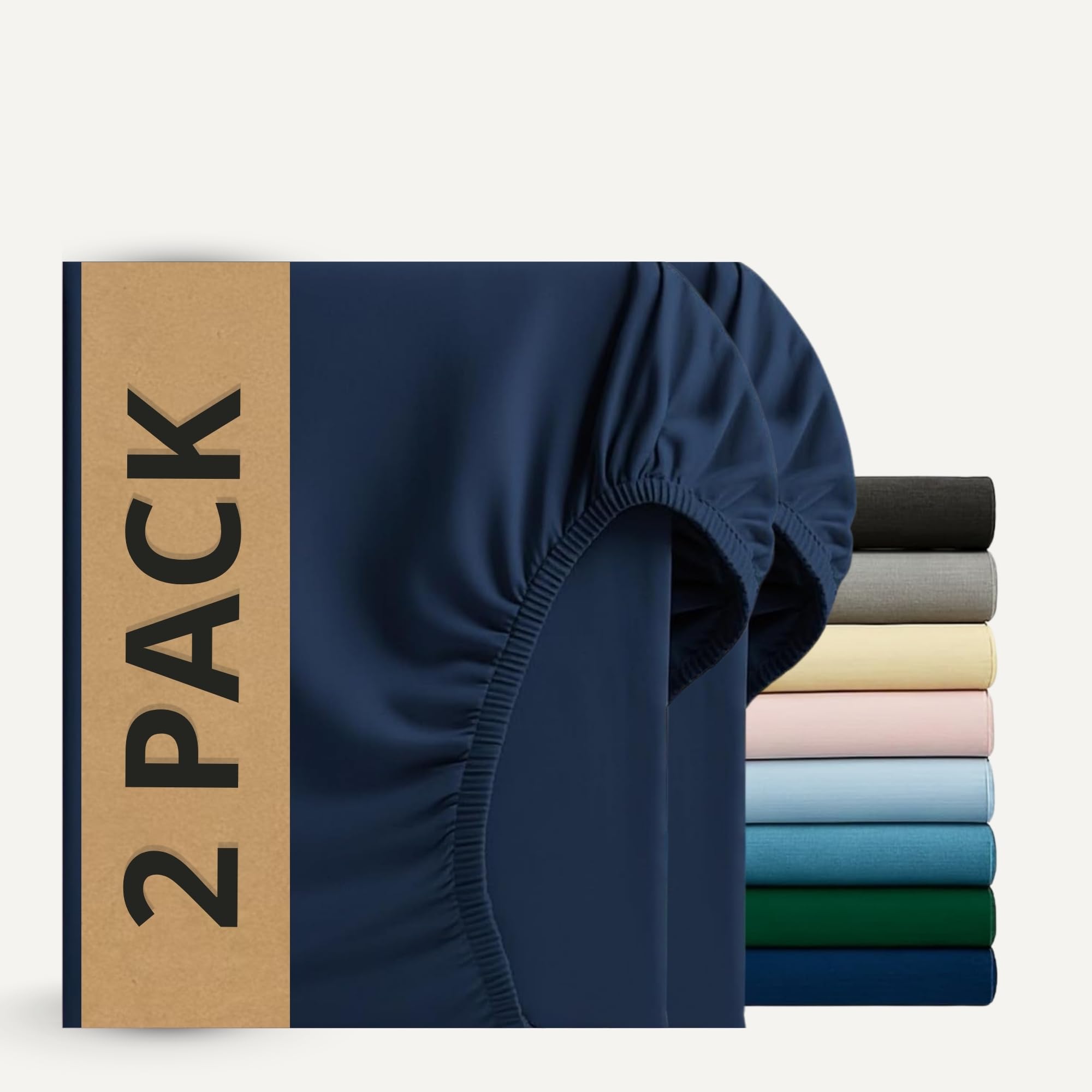 Q&H Bedding 2x King Fitted Sheet Navy Blue, 30cm Extra Deep Fitted Sheet, Soft Brushed Microfiber Elastic Bed Sheets, Shrinkage, Fade Resistant, Washable Sheets — image 1
