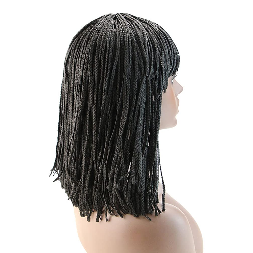 Braided Bob Wig Short Braided Wigs with Bangs for Black Women, Rick James Wig 70-80s Style Box Braid Wig Crochet Hair Synthetic Wigs, Dreadlock Wigs for Daily or Cosplay (Natural Black, 10in/25cm)