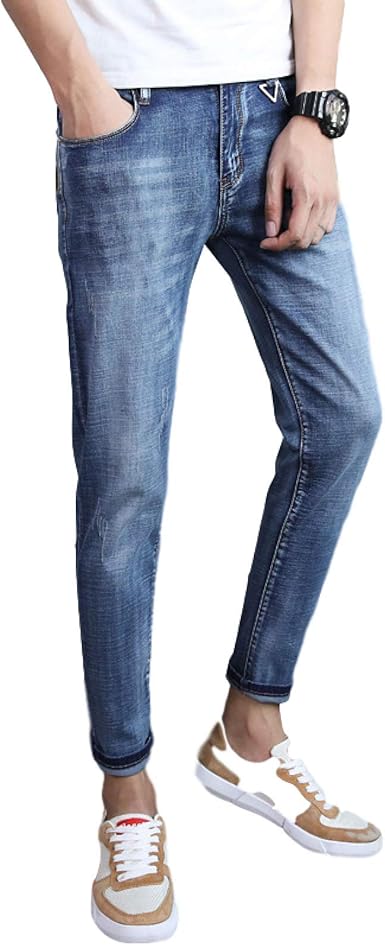 Estilo coreano Simple Para Hombre Jeans Pantalones Vaqueros Rectos Delgados  de Los Hombres Ocasionales Pantalones Vaqueros Flacos de Los Hombres  Pantalones de Vestir Azul de Alta Calidad # DG2033|mens jeans slim  straight|men
