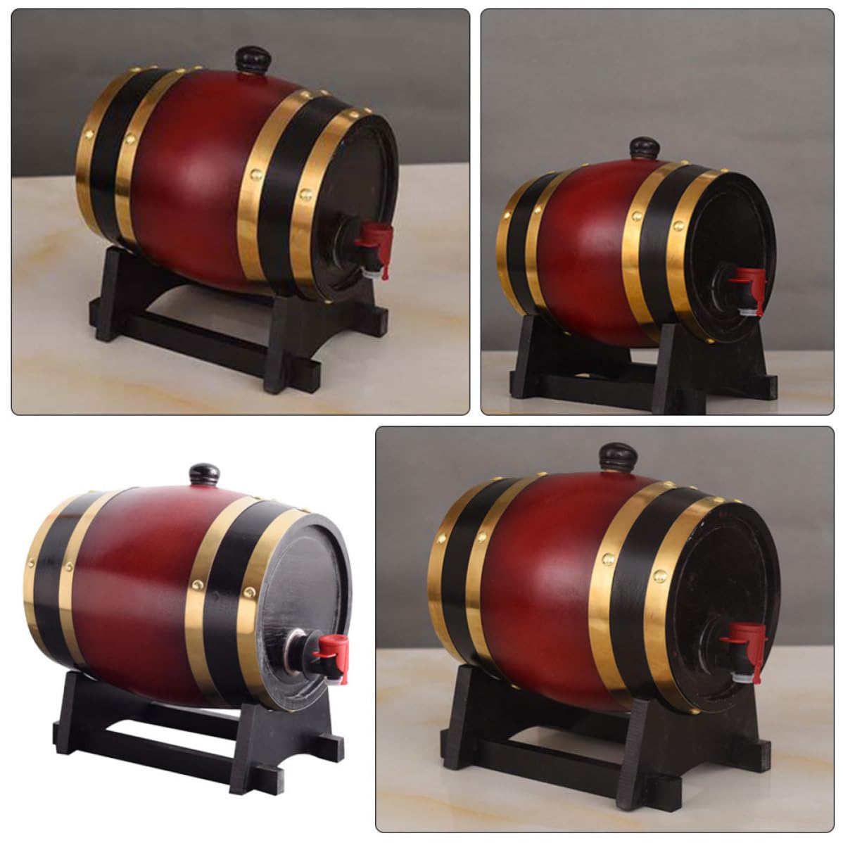 Botte di Vino in Legno 3l Rubinetto, Base Curva, Decorazione Oktoberfest